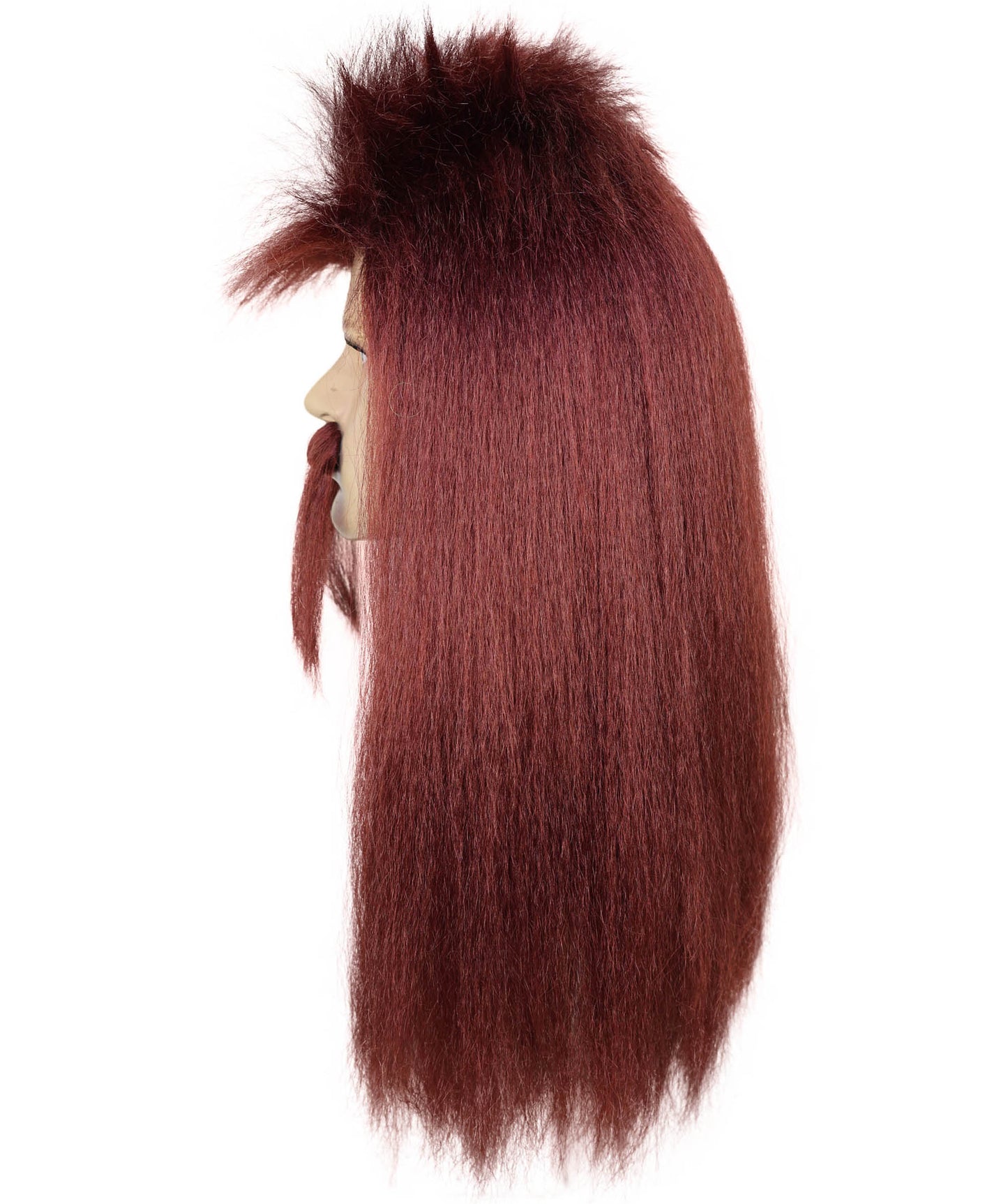 HPO Men's Long Mullet Hair Wig & Moustache Set – Retro Rocker Costume Accessory for Men