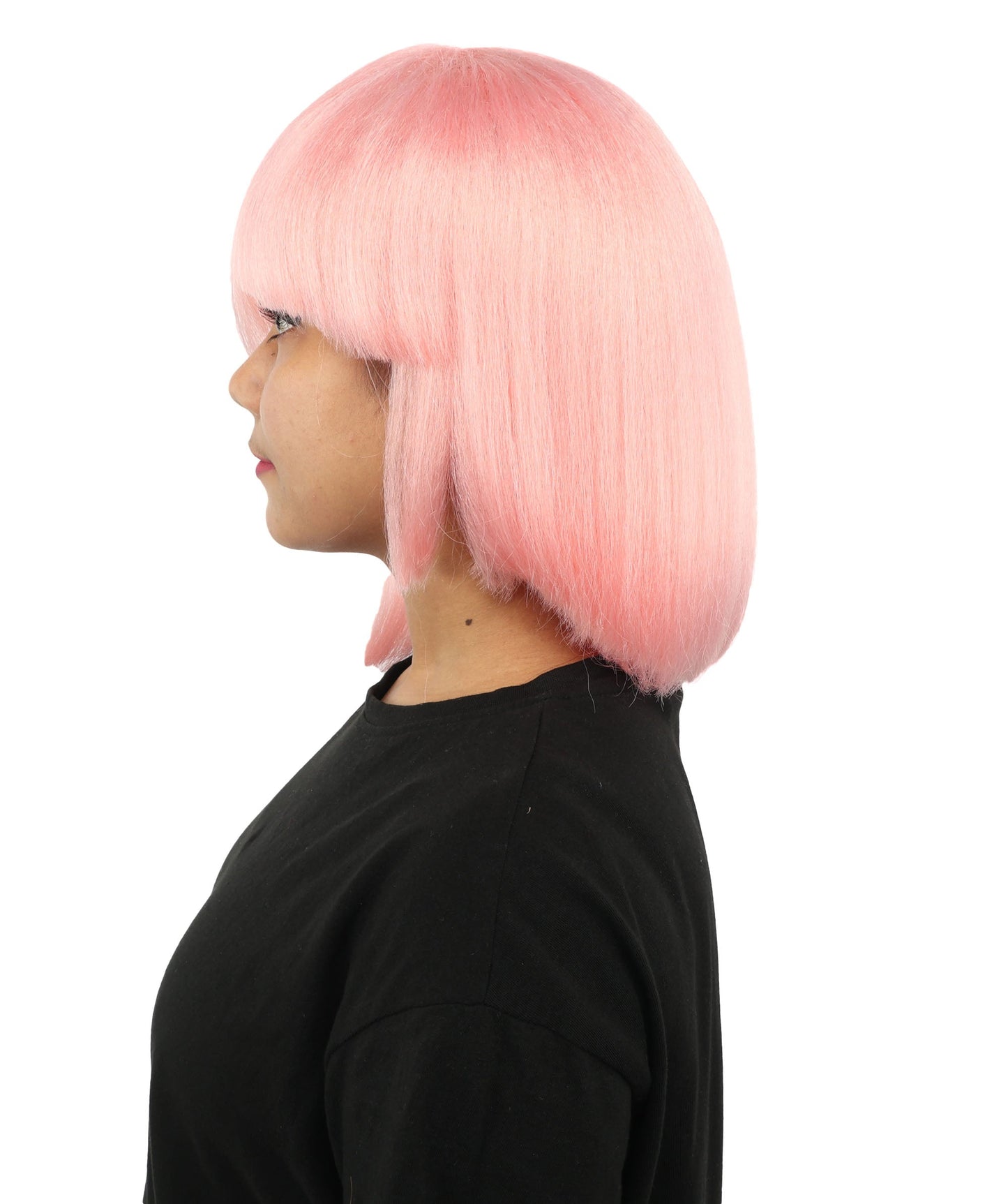 HPO Adult Women's Asymmetrical Bangs Bob Wig | Multiple Color Options | Create of synthetic fiber, sleek straight volume, breathable capless base | Party, Halloween, theater, drag, performance, costume events