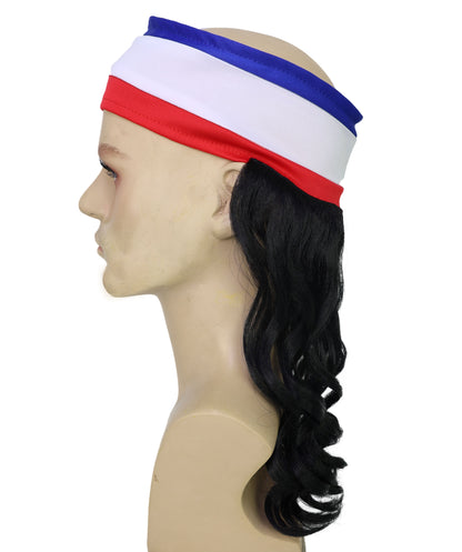 USA Flag Mullet Headband Wig for Men | Red White Blue Hair with Built-In Stretch Band | Funny Costume Accessory for Parties, BBQs, Tailgates