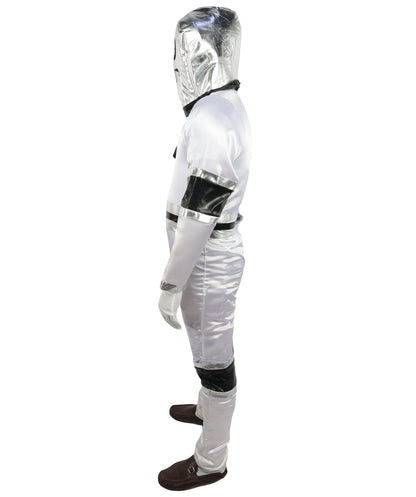 HPO Men's Metallic Silver & Black Android Bodysuit | Shiny PVC and Satin Finish with Full Head Cap and Matching Hand Gloves | Ideal for Cosplay, Halloween, Drag, and Futuristic Theater Performances