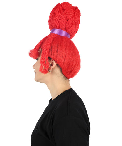 HPO Women's Popular Animated Movie Maroon Big Bun Red Wig  | Halloween Wig | Flame-retardant Synthetic Fiber