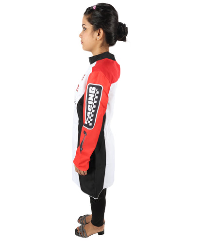 HPO Women’s Racing-Themed Costume | Black, White & Red Jumpsuit with Gloves | RONIOR Fabric 3-in-1 Outfit for Performance & Cosplay
