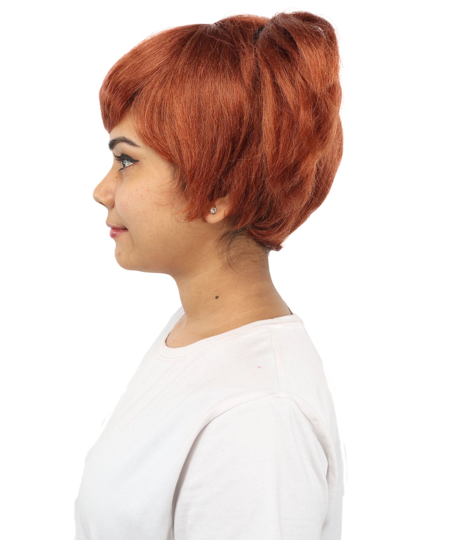 HPO Adult Women's Anime Trainer Character Wig | Vibrant hue multicolor options, create of synthetic fiber, short choppy bob with high side ponytail, breathable base | Cosplay, Halloween, theater, party, performance, costume events