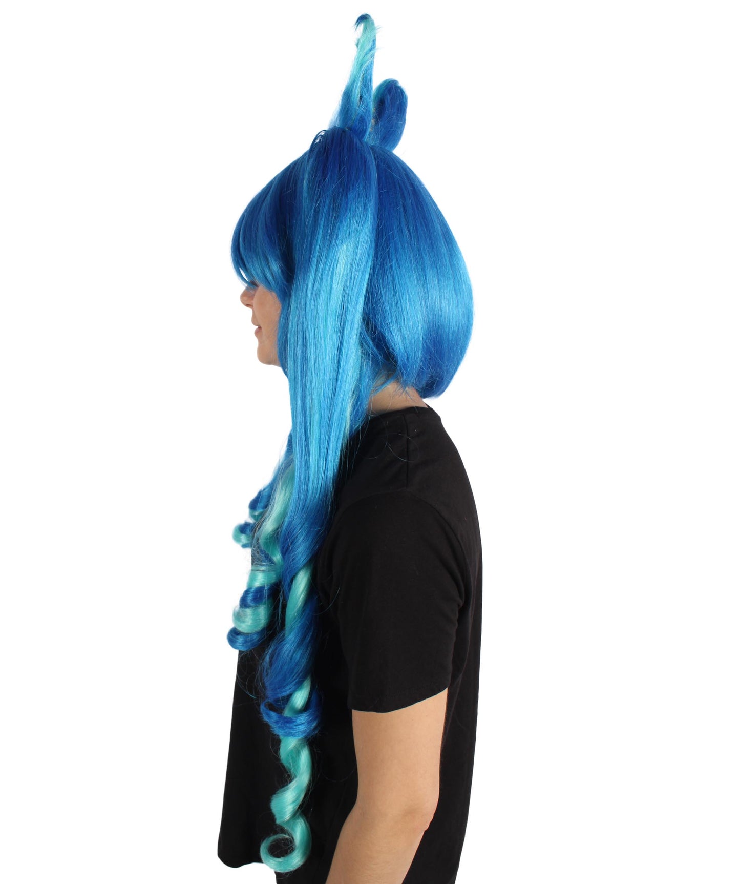 HPO Women's Dark Blue Turbo Game Extra Long Wig, Perfect for Halloween, Flame-retardant Synthetic Fiber