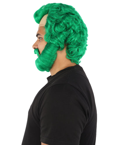 HPO Men’s Short Brown Curly Wig Beard & Mustache Set – Messy Sleepy Style Wig with Natural Afro Curls | Animated Movie-Inspired for Halloween & Cosplay Characters