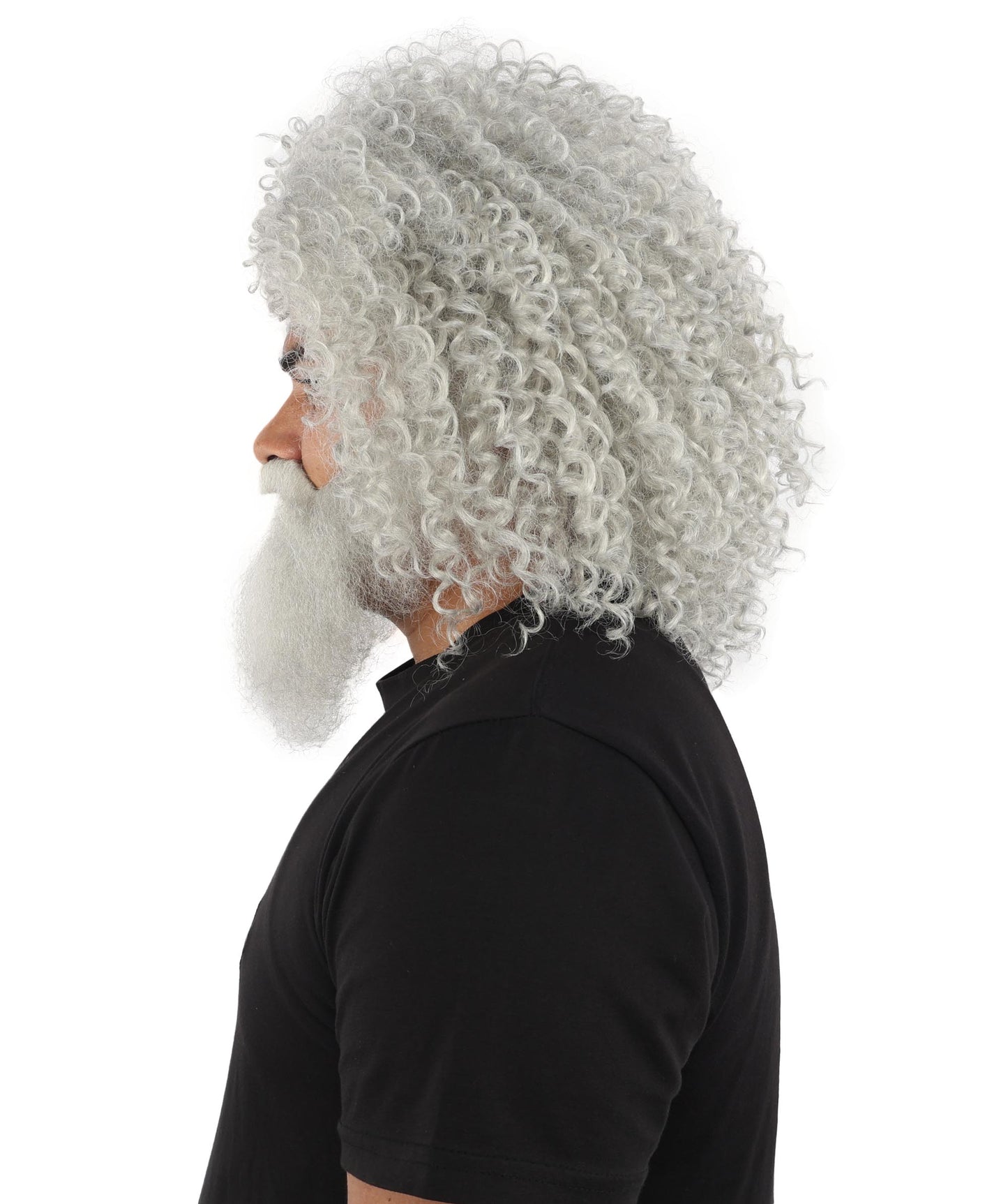 HPO Men's Wild Caveman Orange Wig Beard & Mustache Set | Massive Frizzy Orange Afro and Full Beard Set with Messy Texture | Prehistoric Costume, Viking Cosplay, Halloween, and Funny Party Props