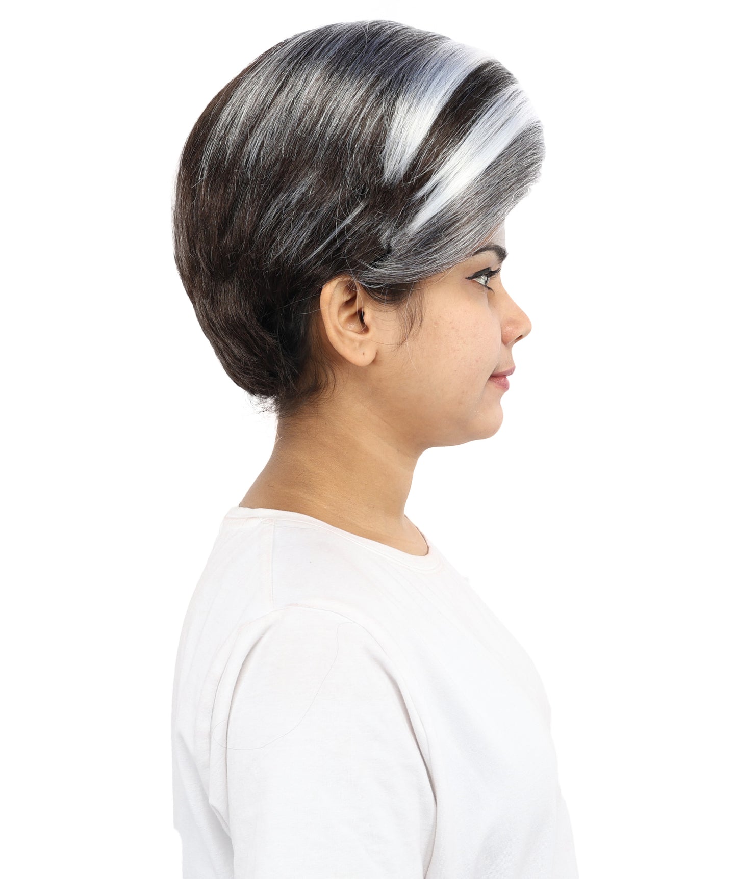HPO Women's Short Asymmetrical Pixie Multicolor Wig | Slate Grey Side Swept Bangs with Tapered Nape, Heat Resistant Synthetic Fiber & Breathable Cap | Halloween, Sci-Fi Events, Roleplay, Theater & Costume Parties
