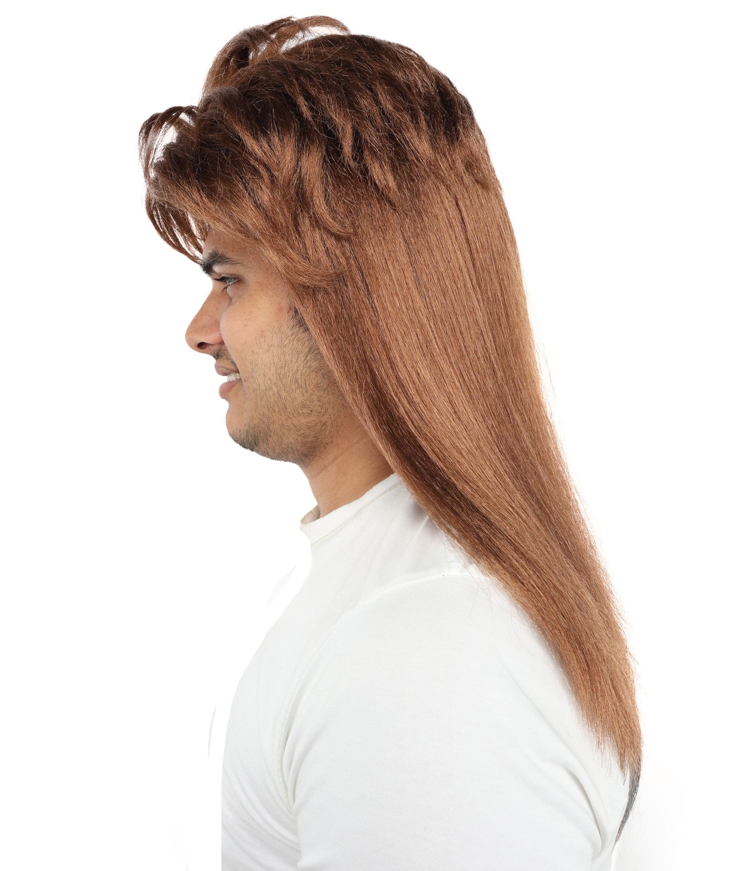 Men’s 70s Long Auburn Brown Hippie Wig | Adult Fancy Dress Retro Hairpiece | Ideal for Halloween, Cosplay or any Retro-themed Party
