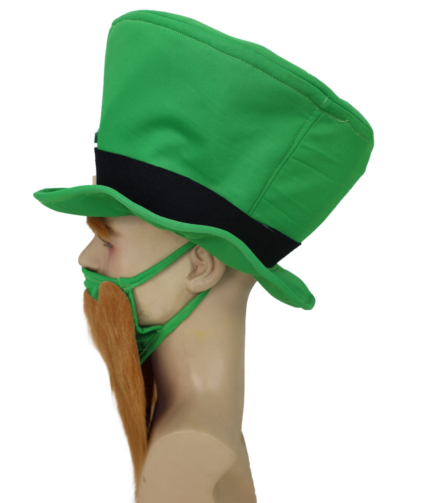 HPO Adult Men’s Brown Beard and Mustache Set with Eyebrows & Green Hat | Fun Adult Costume Accessory | Flame-retardant Synthetic Fiber