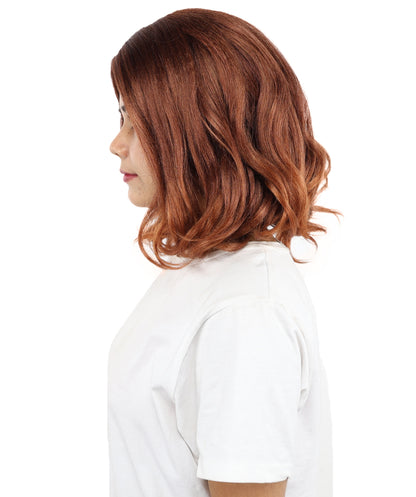 HPO Women’s Short Curly Copper Brown Wig – 13” Shoulder-Length Hairpiece with Side Part | Ideal Hairpiece for Theatre, Dress-Up, Cosplay & Character Roleplay