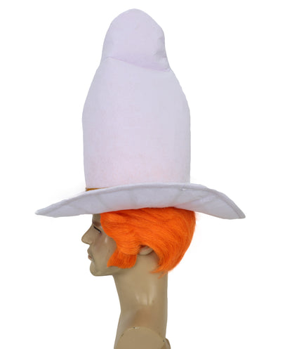 HPO Troll-Inspired Cowboy Wig – Funny Orange Character Hair with Tall White Hat Style | Halloween & Party Use
