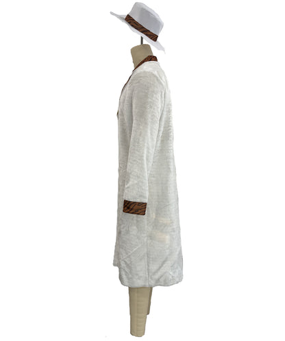 HPO Men's Vintage White Coat Set | Long white coat featuring contrasting brown lapels with a matching wide-brim hat | Ideal for party, Halloween, cosplay, theater, drag, performance, costume events
