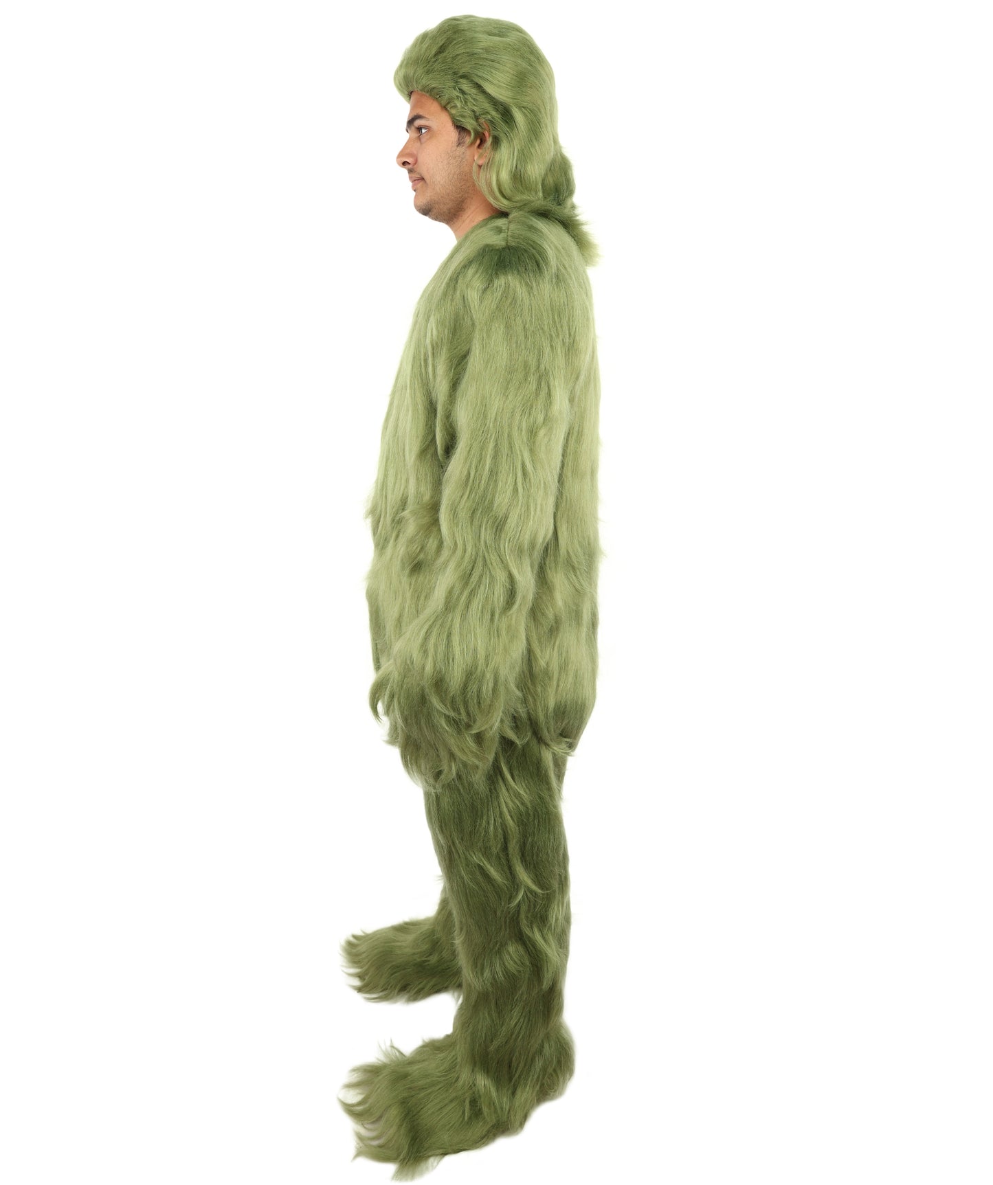 Furry Monster Grinch Christmas Olive Green Santa Costume, Ideal for Halloween