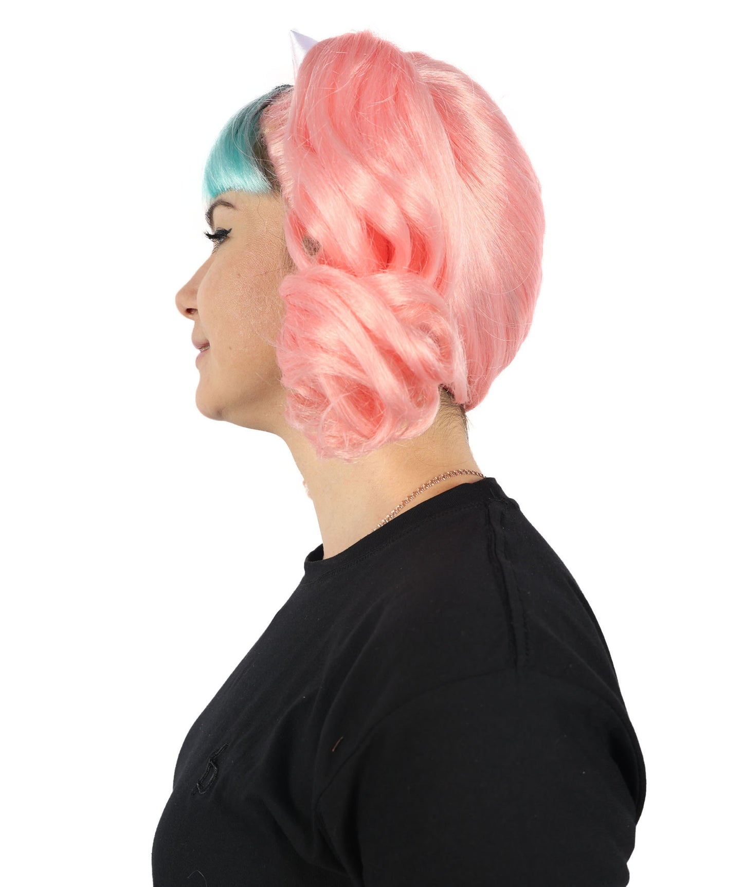 HPO Women's American Singer Pink & Mint Green Double Ponytail Wig | Halloween and Cosplay Wig | Flame-retardant Synthetic Fiber