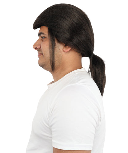 HPO Men’s Long Black Ponytail Warrior Wig – 17” Realistic Medieval Hairpiece with Capless Cap | Ideal for Costume Events, Theatre & Character Roleplay