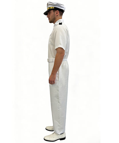 HPO Men's White Captain Costume | Crisp white ronior construction featuring a uniform jumpsuit, belt, and matching hat | Ideal for party, Halloween, cosplay, theater, drag, performance, costume events