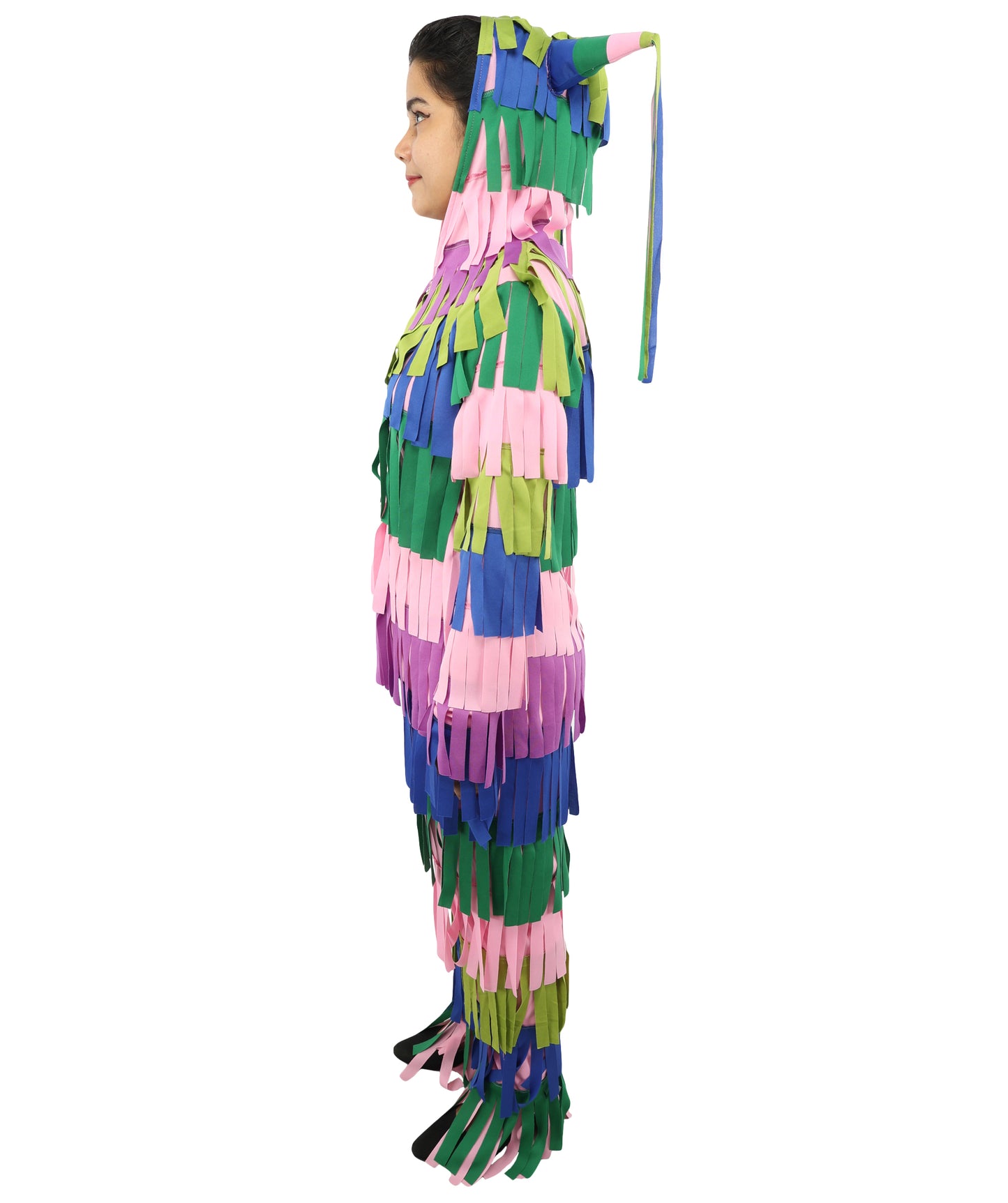 Bright Multicolored Pinata Jumpsuit Costume | Adult Funny Striped One-Piece with Fringe Details | Playful Outfit for Halloween, Cosplay, Parties & Festivals