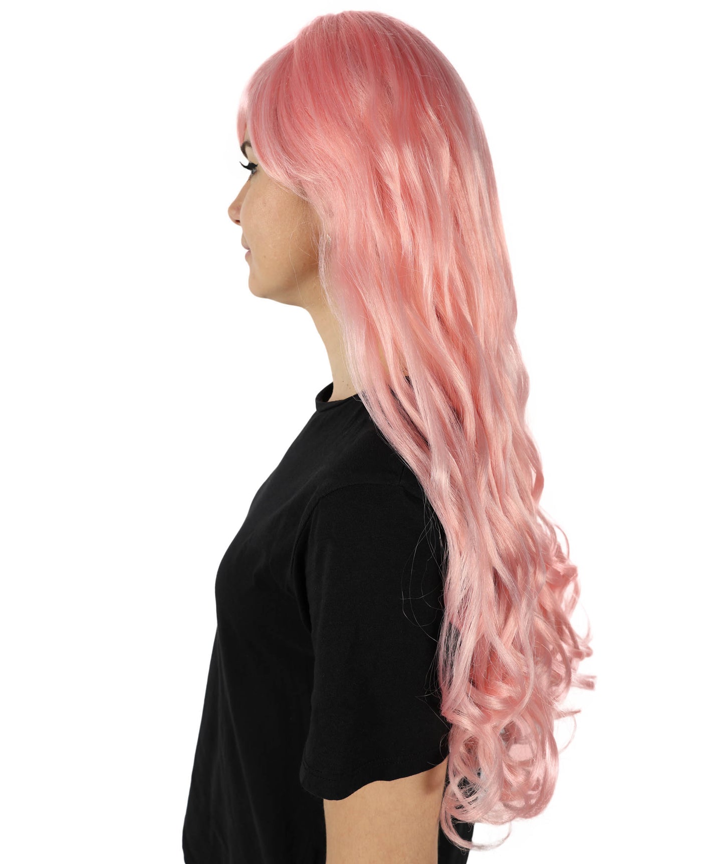 HPO Women's Multicolor Long Curly Wig with Fringe, Flame-retardant Synthetic Fiber