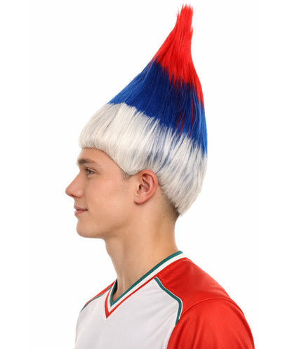 Serbia Flag Sport Troll Wig | Red Blue White Halloween Wigs | Premium Breathable Capless Cap