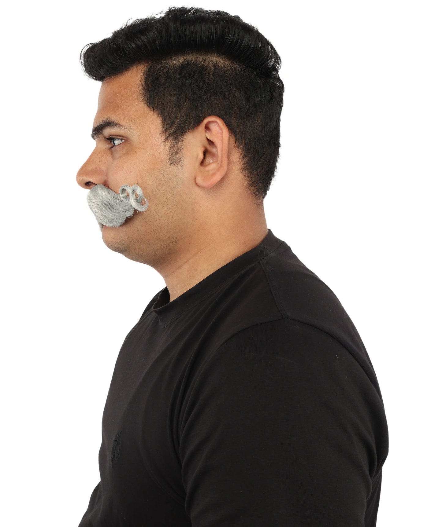 HPO Men’s Brown Curled Handlebar Mustache – Vintage Style Fake Facial Hair for Retro Characters | Ideal for Halloween, Cosplay and Themed Parties