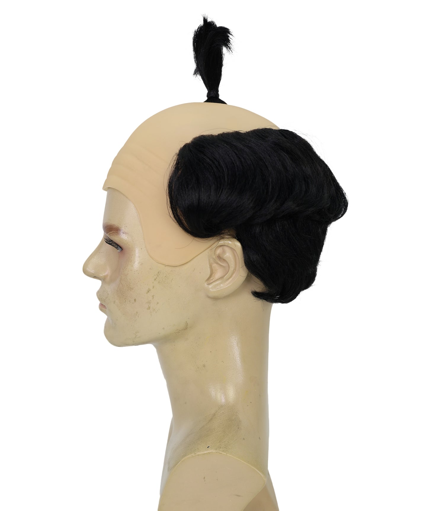 HPO Men's Black Bald Wig with Attached Hair Fringe | Old Man Grandpa Bald Cap