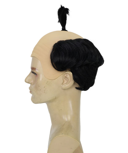 HPO Men's Black Bald Wig with Attached Hair Fringe | Old Man Grandpa Bald Cap