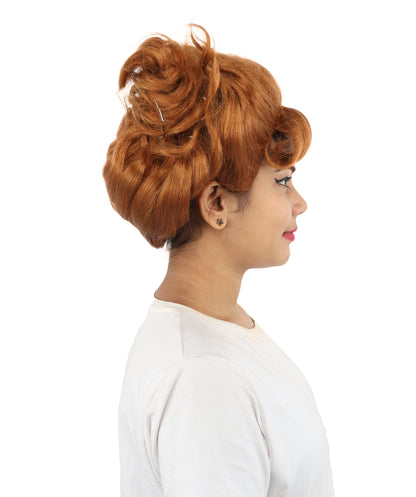 HPO Women's Theatrical Structured Fantasy wig | Warm Brown, created of flame-retardant synthetic fiber, extreme wide side volume, capless base | Theater, stage performance, drag events