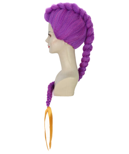 HPO Adult /Teen Women’s K-pop Demon Hunters Wig with Long Purple Fantasy Braid | Halloween Wig | Futuristic Pop Star Warrior Look