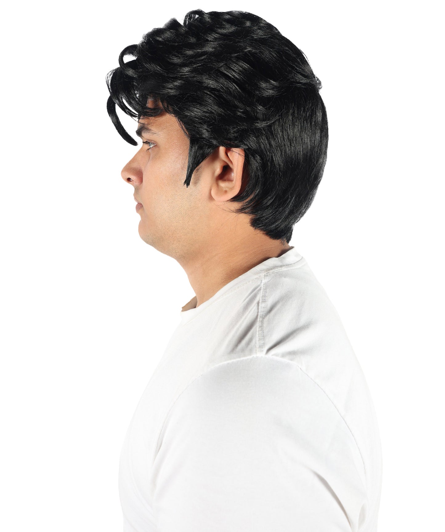 HPO Men’s K-pop Inspired Demon Hunter Wig | Short Black Layered Fantasy Hairpiece | Lightweight Capless Design for Halloween and Party