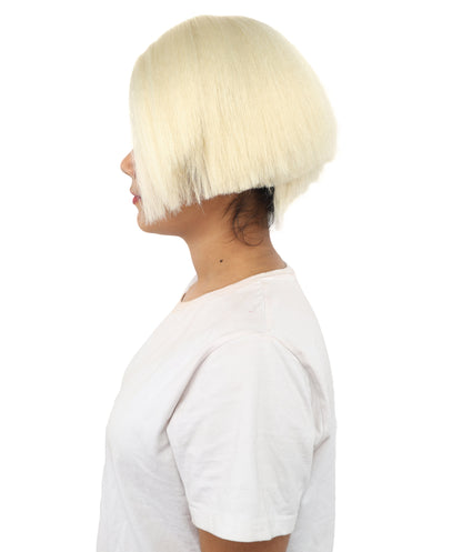 HPO Women’s Neon Yellow Bob Wig with Bangs—Bright Straight Cut Wig | Celebrity Inspired Hairpiece for Party, Halloween and Cosplay