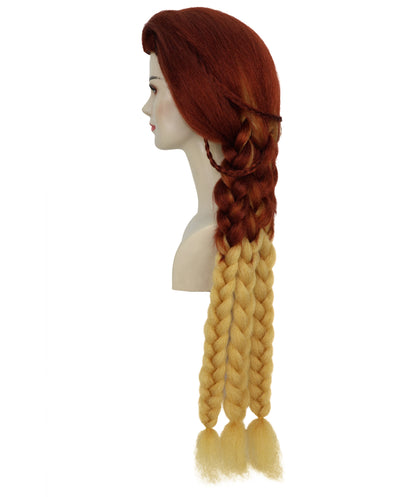 HPO Women’s Fiery Brown & Blonde Wig | Starfire-Inspired Long Straight Hairpiece | Halloween, Stage & Photo Shoot