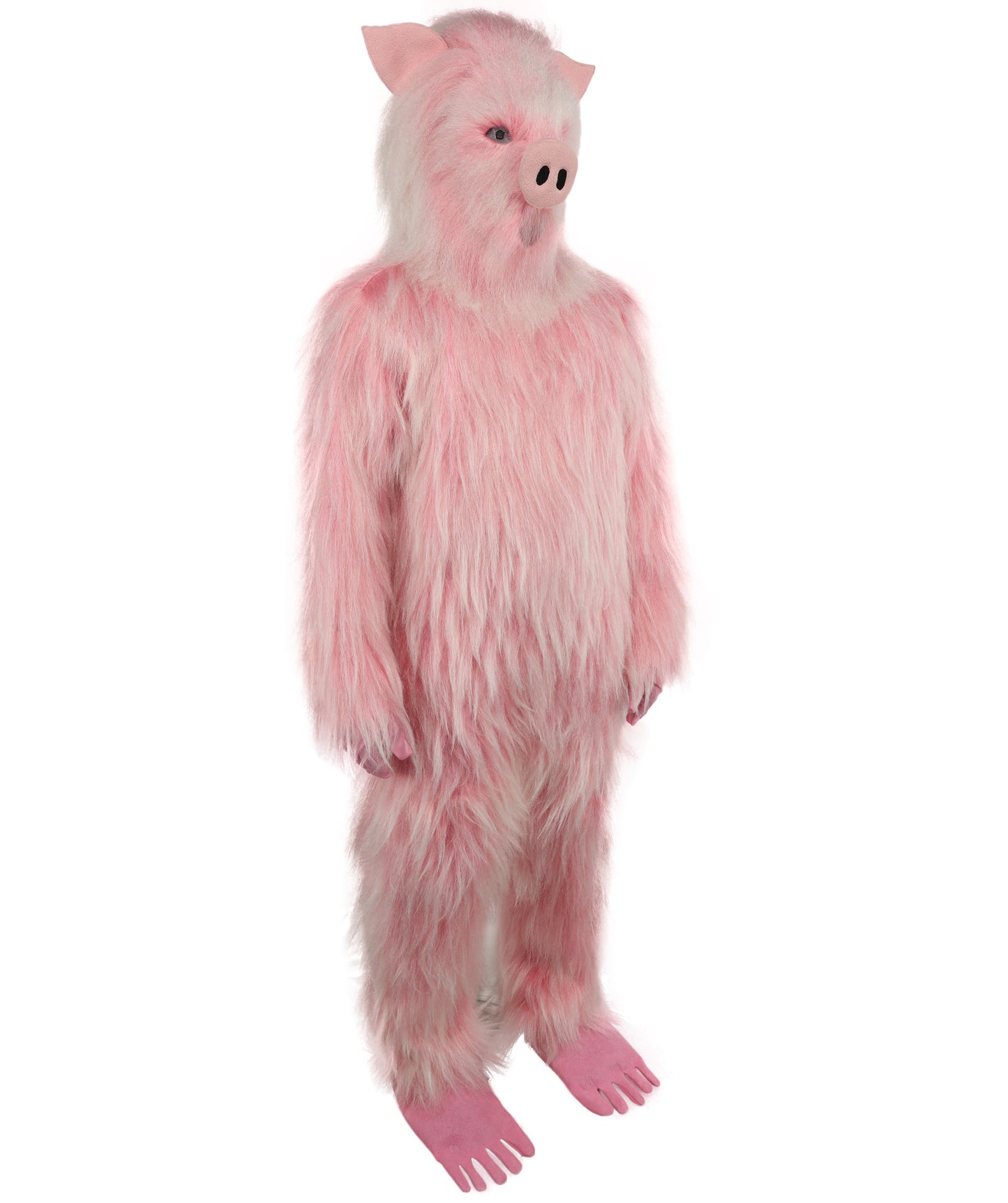 HPO Adult White & Pink Animal Fur Monster Bundle Costume & Mask Set – Full Body Suit with 13 Inch Head Mask for Adults | Funny Furry Pig-Inspired Outfit for Cosplay, Theatre & Halloween Party Events