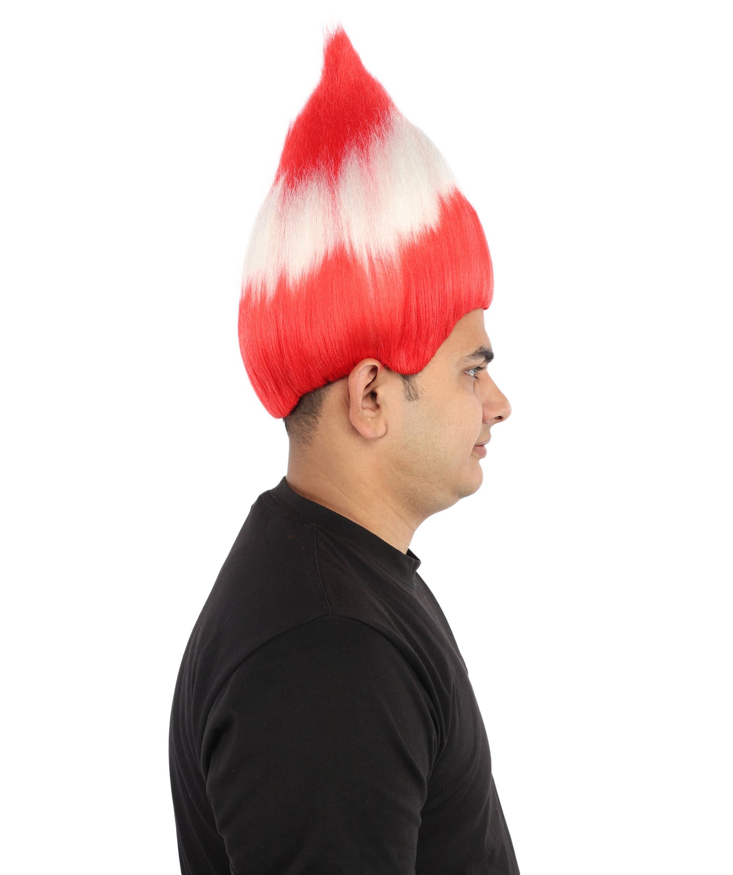 HPO Unisex Austria Flag Troll Wig | 15 Inch Upright Spiked Red White Stripe Design | Sports Event National Holiday Parade Soccer Match Fan Gear