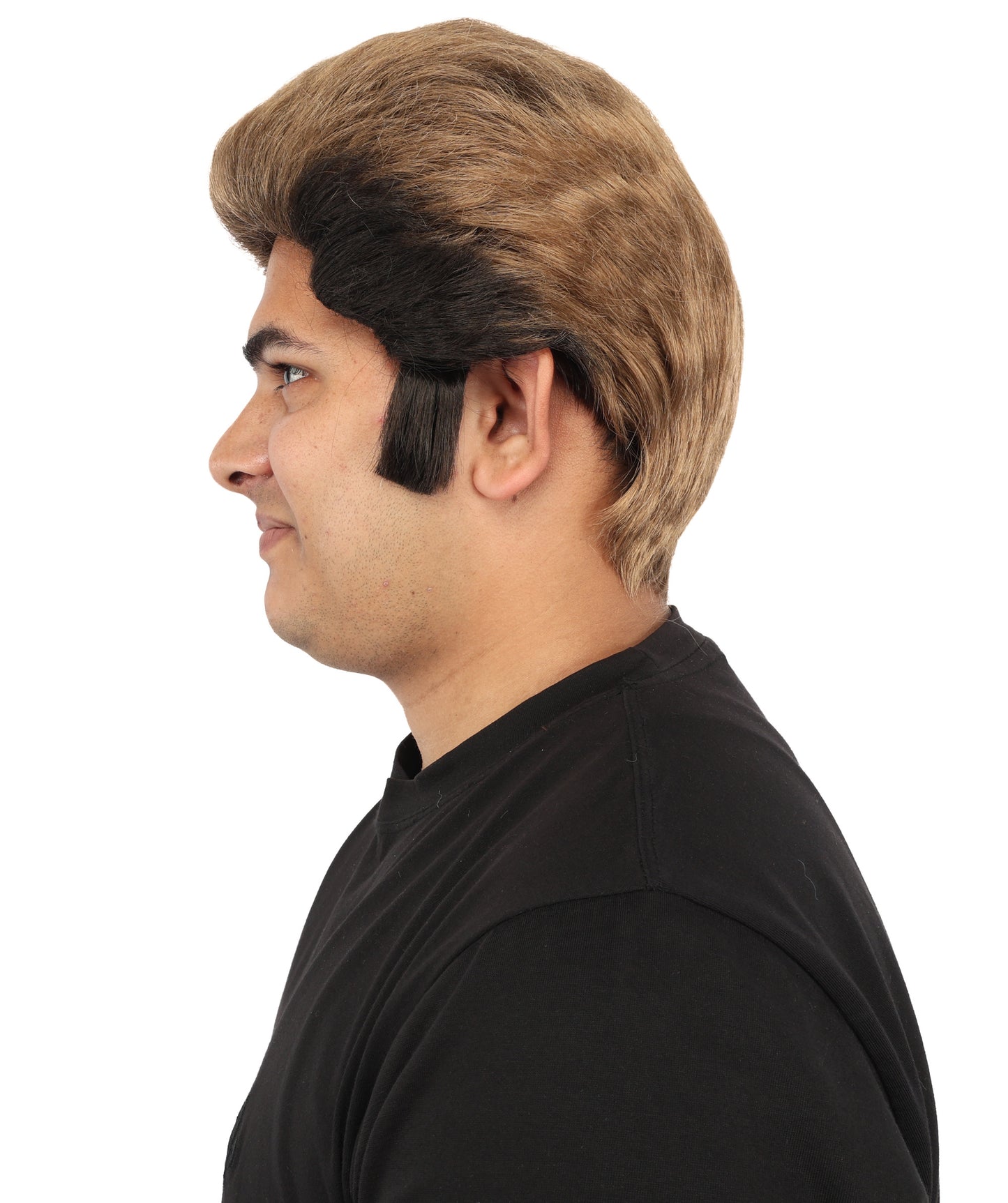 HPO Men's Fighter Pompadour Wig | Ash brown tone, create of synthetic fiber, swept-back voluminous texture, breathable capless cap | Party, Halloween, theater, drag, performance, costume events