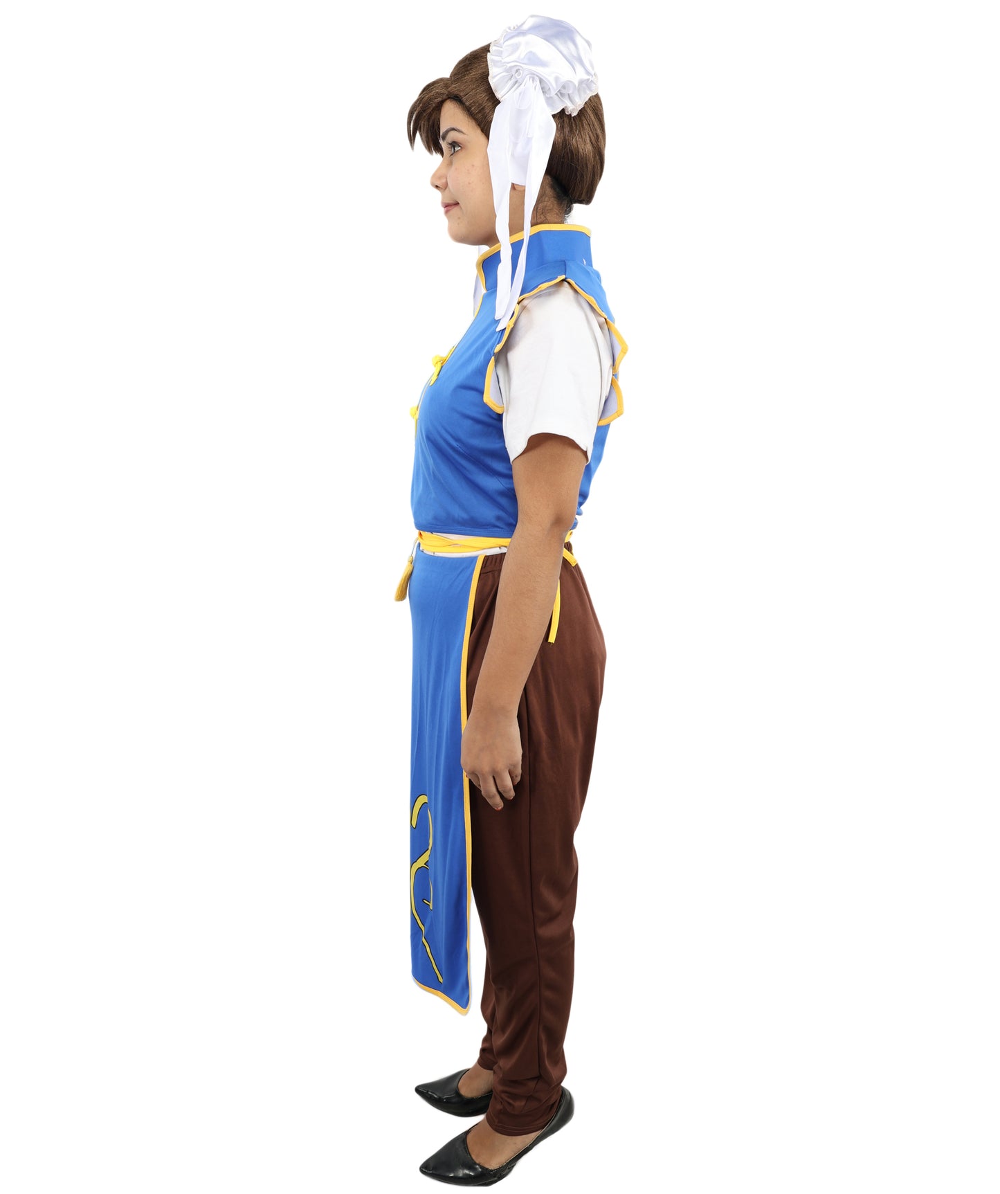 HPO Women’s Fighter Cosplay Blue and Brown Costume | Video Game Inspired Sleeveless Outfit with Top and Pant Structured Silhouette | Battle Outfit for Conventions, Parties & Roleplay