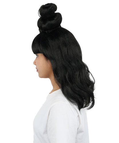 HPO Women's Black Enchanted Witch Wig | Long Wavy Halloween Hairpiece with Lightweight Adjustable Cap | Party, Stage & Roleplay