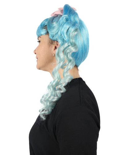 HPO Women's American Singer Long attractive Curly Wig With Bow | Halloween and Cosplay Wig | Flame-retardant Synthetic Fiber