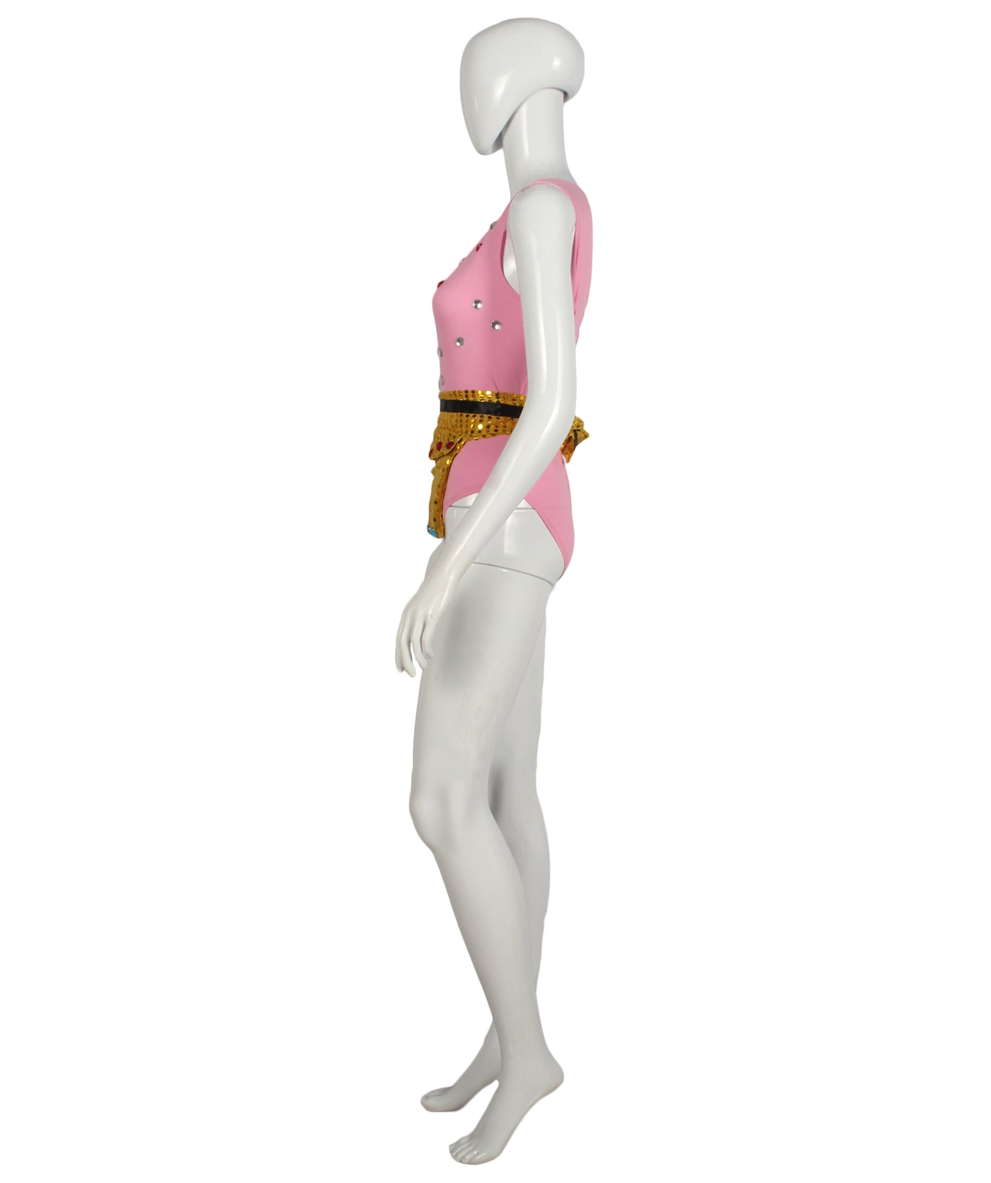 Pryzm Femme Jewel Suit with Matching Fanny pack - Baby Pink Suit with Ruby and Silver Jewels with Gold Bejewled Fanny pack
