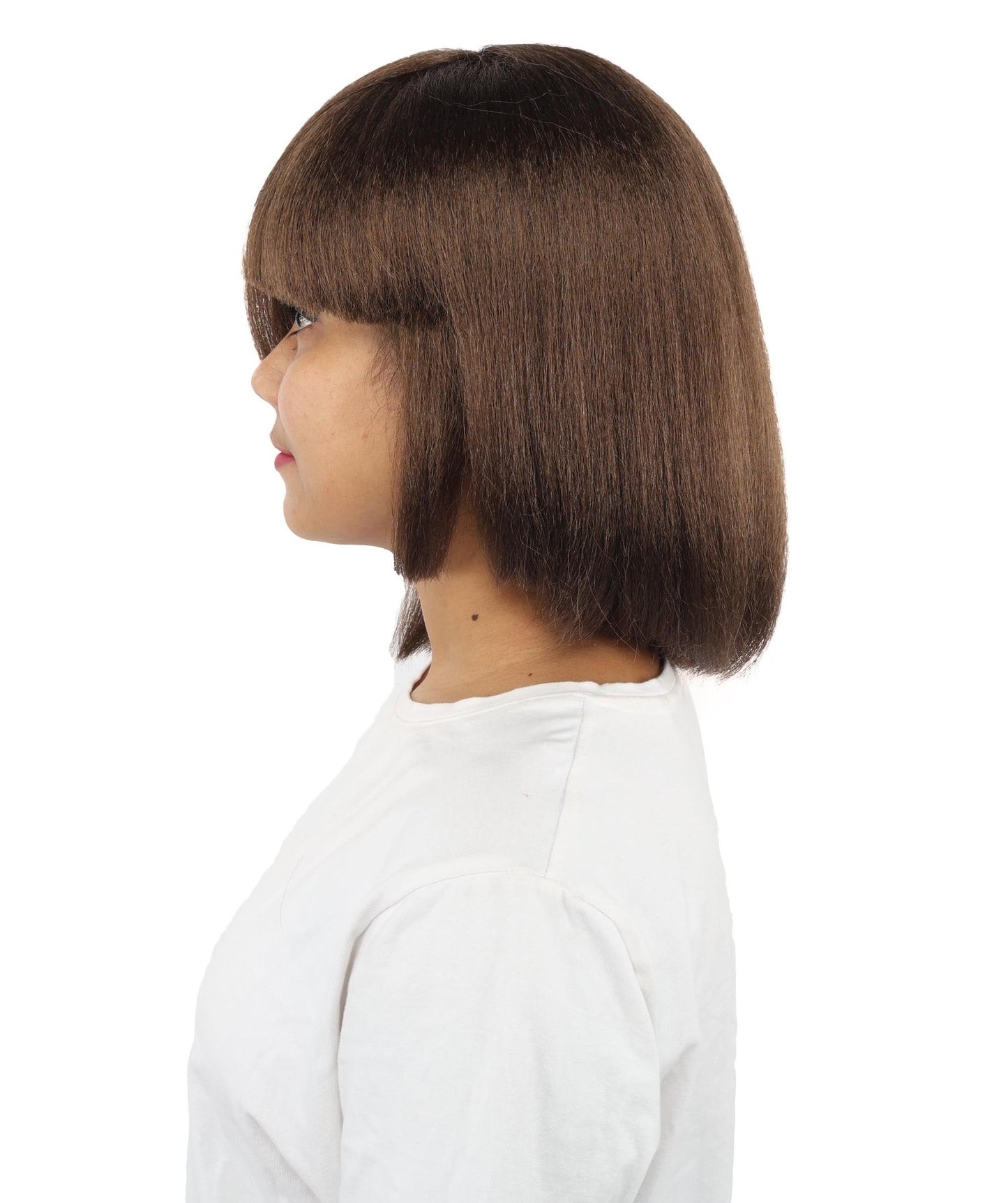 HPO Adult Women's Asymmetrical Bangs Bob Wig | Multiple Color Options | Create of synthetic fiber, sleek straight volume, breathable capless base | Party, Halloween, theater, drag, performance, costume events