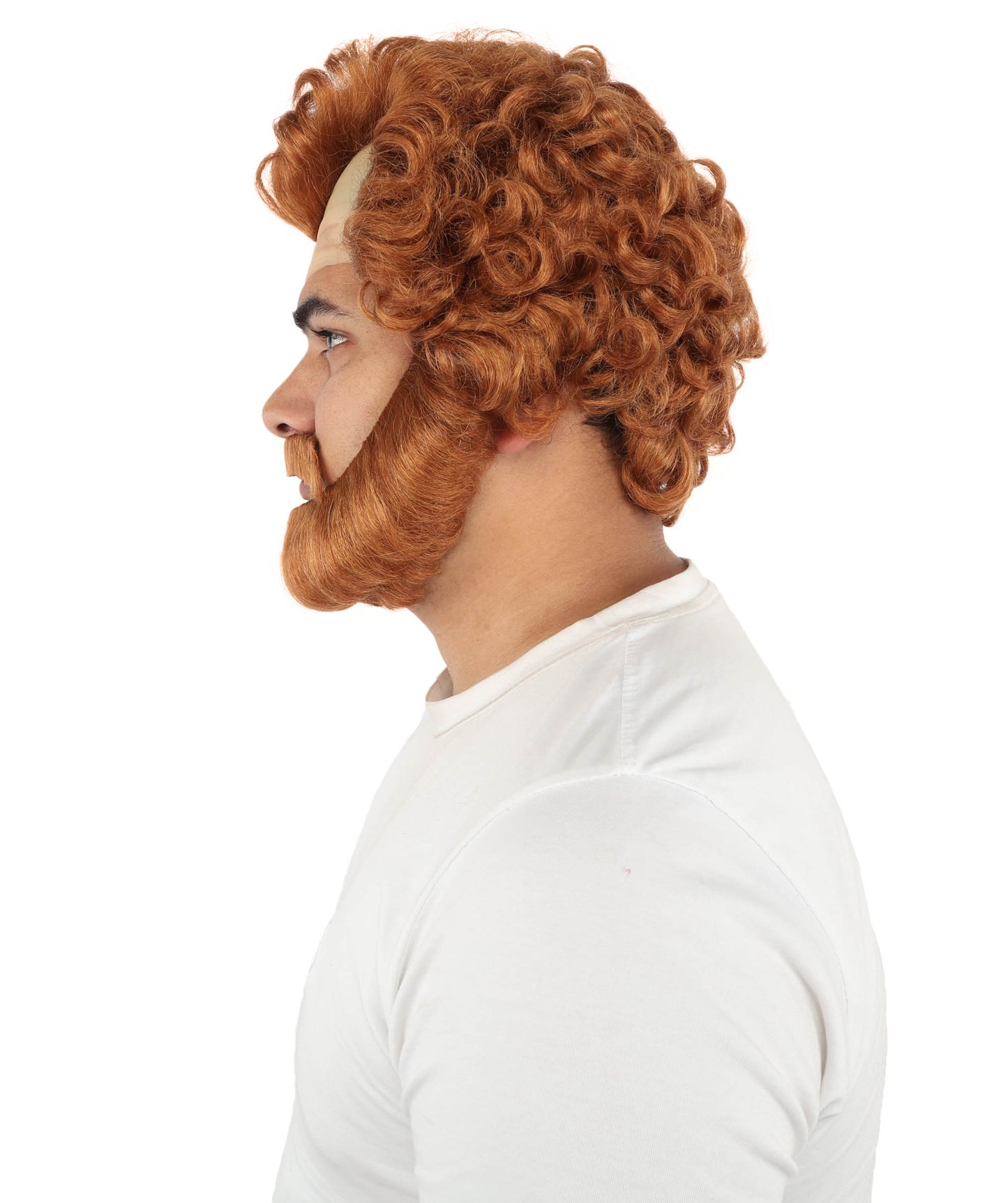 HPO Men’s Short Brown Curly Wig Beard & Mustache Set – Messy Sleepy Style Wig with Natural Afro Curls | Animated Movie-Inspired for Halloween & Cosplay Characters