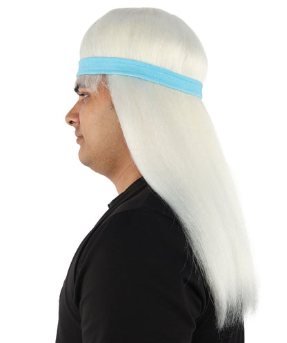 HPO Men's Long Auburn Wig with Headband | Straight Reddish Texture with Blunt Bangs & Included Teal Band, Heat Resistant Fiber | Halloween, Troll Roleplay, Fantasy Party, Carnival & Theater