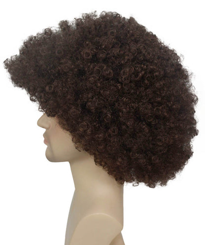 HPO Adult Unisex EG Brown Afro Wig – Classic Curly Wigs Themed Events, Perfect for 70s Disco, Halloween and Cosplay, Premium Breathable Capless Cap with Flame Retardant Synthetic Fiber Hair