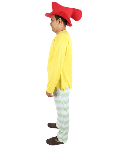 Whimsical Multicolor Character Costume | Men’s Striped Top, Hat & Pants Set | Playful Outfit for Halloween, Cosplay, Parties & Roleplay