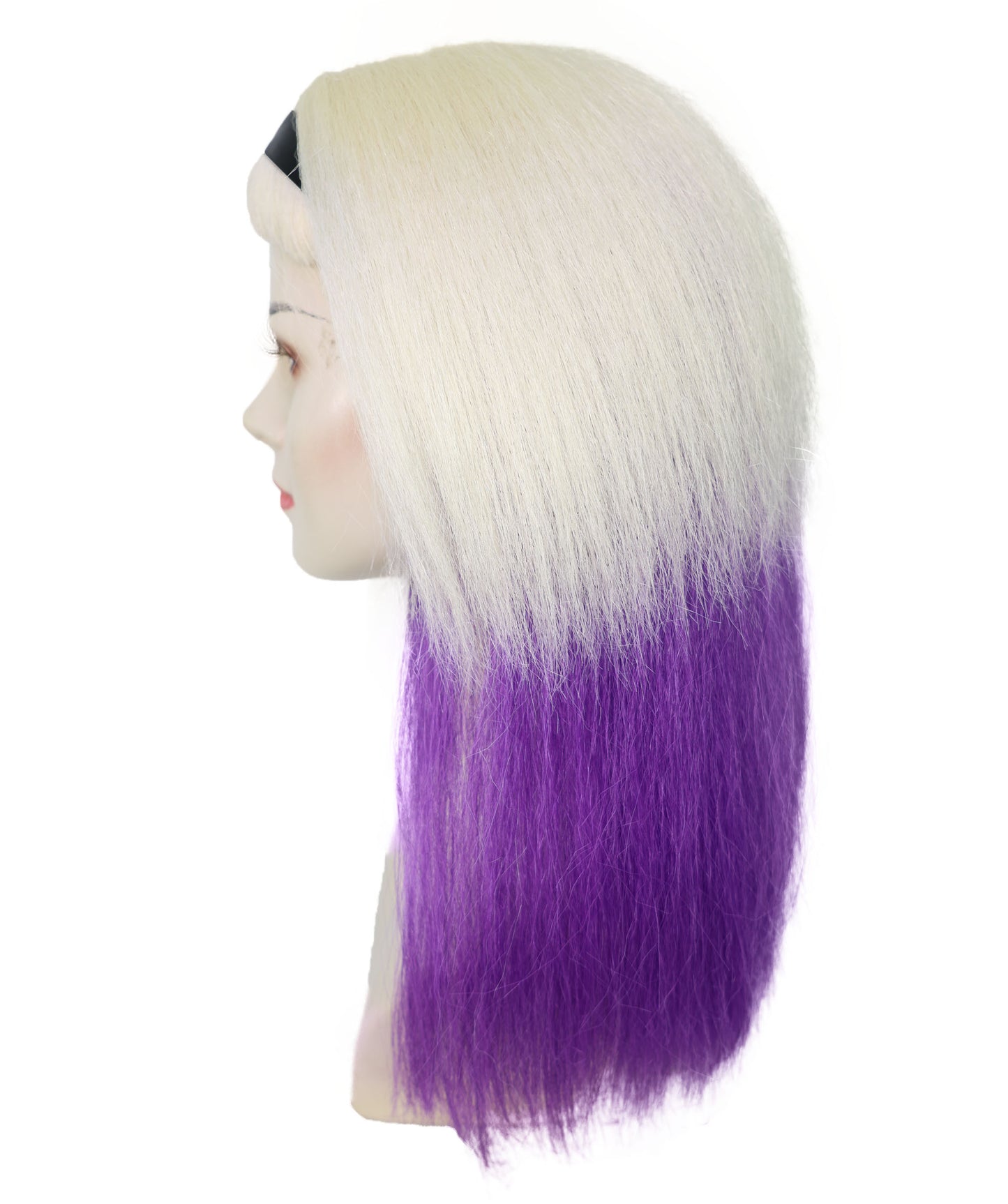 HPO Adult Women’s Long Blonde Gothic Wig with Purple Ombre and Black Headband | Inspired Villainess Hairpiece | Ideal for Halloween | Breathable Capless Cap