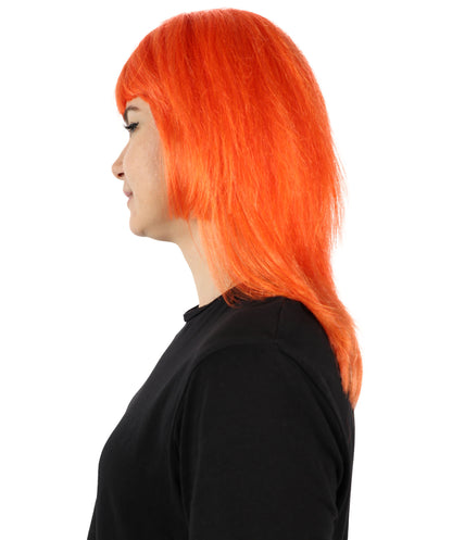 HPO Women’s Two-Tone Red and Blonde Mullet Wig | Edgy Shaggy Cut Cosplay & Fashion Wig | Retro-Inspired Rocker Wig with Layers and Bangs | Synthetic Fiber