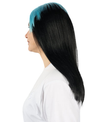 Billie Pop 80's Mullet | Black Wig with Neon Green Roots and Choppy Bangs | Premium Halloween Wig