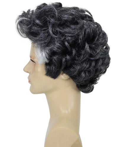 HPO Adult Men's Grey Short Wavy Wig with Highlights | Salt and Pepper Hair Wig for Halloween themed Party | Flame-retardant Synthetic Fiber