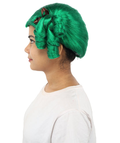 HPO Women's Golden White Mixed Curly Pigtail Wig | Messy Ringlet Twin Tails with Attached Fabric Ribbons, Synthetic Fiber & Breathable Cap | Halloween, Movie Character Roleplay, Costume Party & Theater