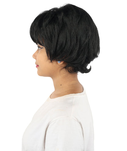 HPO Adult Women's Short Silver White Pixie Wig  | Edgy Layered Cut with Bangs | Synthetic Hair Wig for Stage Fashion, Cosplay, Halloween & Bold Party Looks