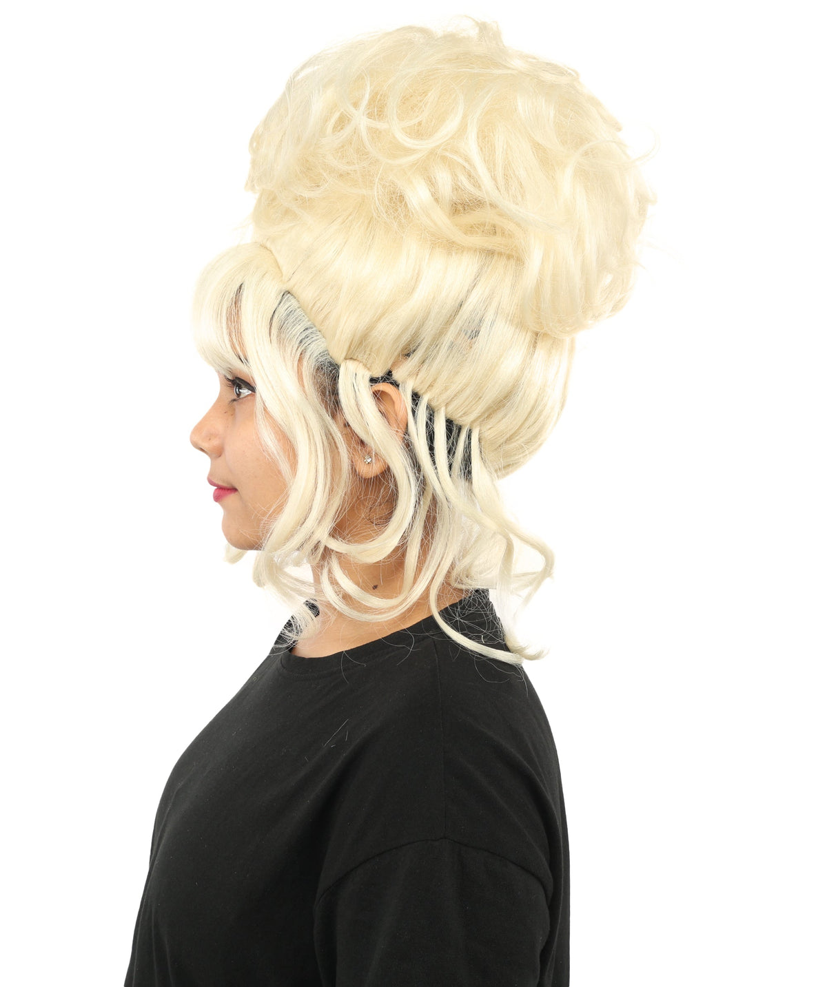 HPO Adult Women's Elegant Updo Tendril Wig | Multiple Color Options | Pastel peach hue, create of synthetic fiber, high teased volume with face-framing strands, breathable capless cap | Party, Halloween, theater, drag, performance, costume events